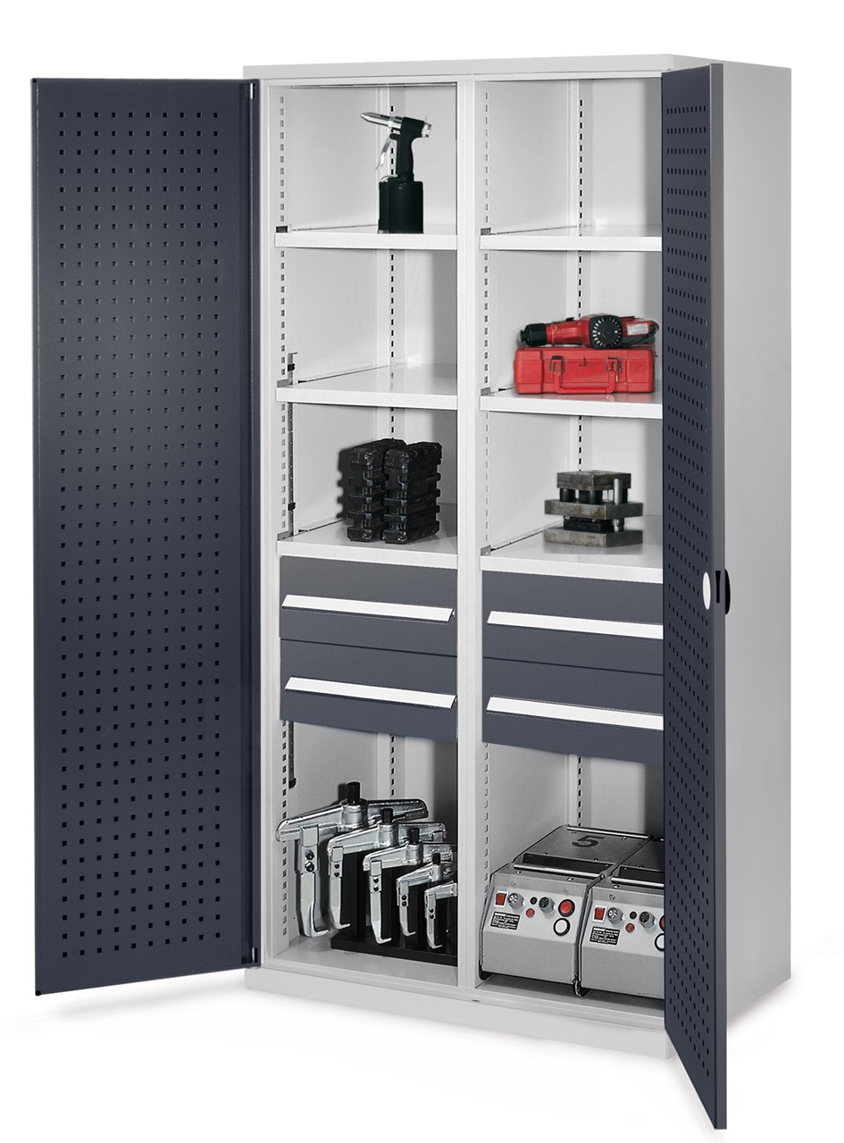 Schwerlastschrank mit Mitteltrennwand 1950x1000x600 mm HxBxT, Lochplattentüren