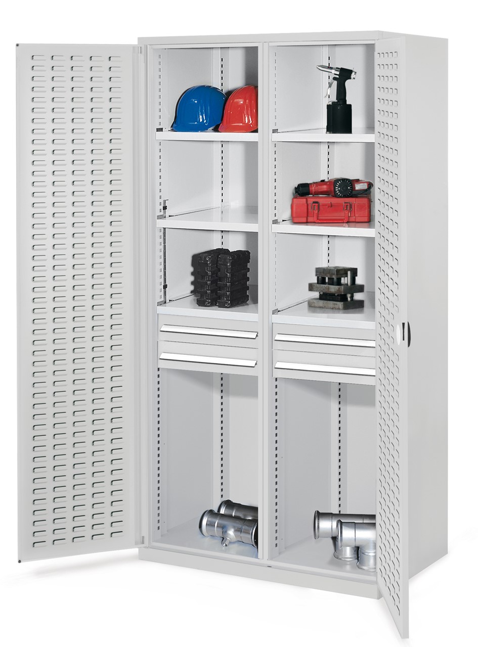 Schwerlastschrank mit Mitteltrennwand 1950x1000x600 mm HxBxT, Schlitzplattentüren