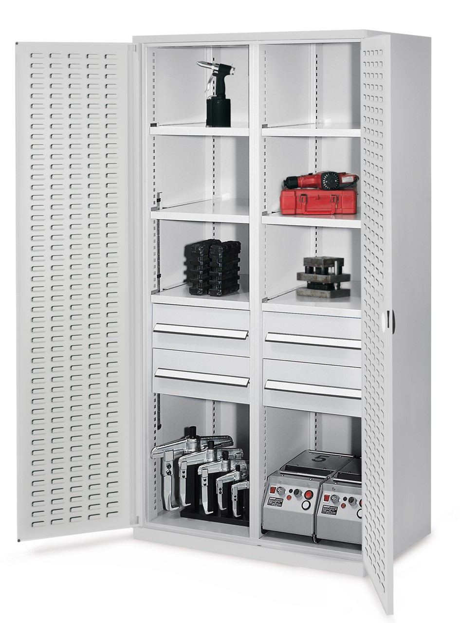 Schwerlastschrank mit Mitteltrennwand 1950x1000x600 mm HxBxT, Schlitzplattentüren