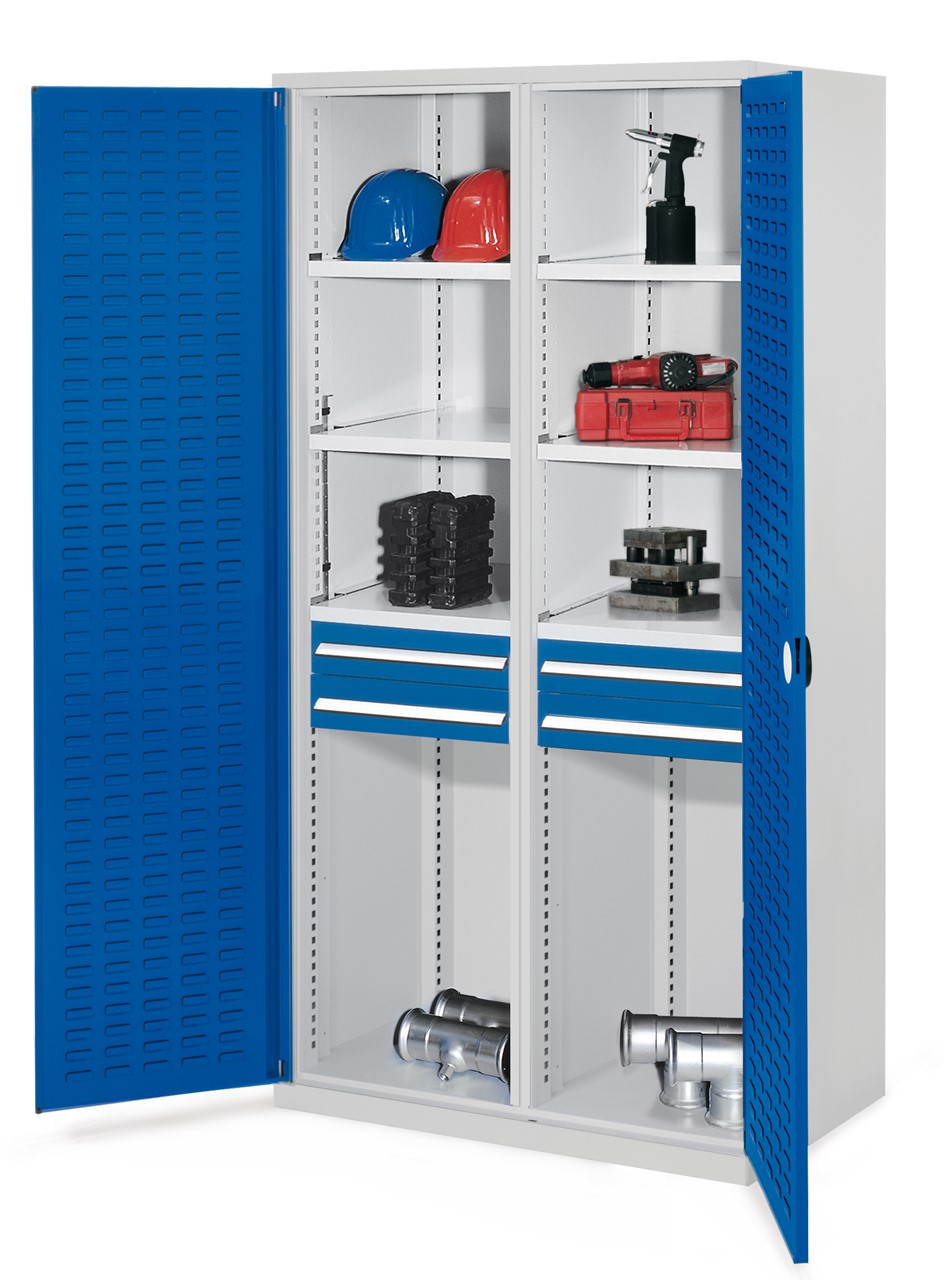 Schwerlastschrank mit Mitteltrennwand 1950x1000x600 mm HxBxT, Schlitzplattentüren