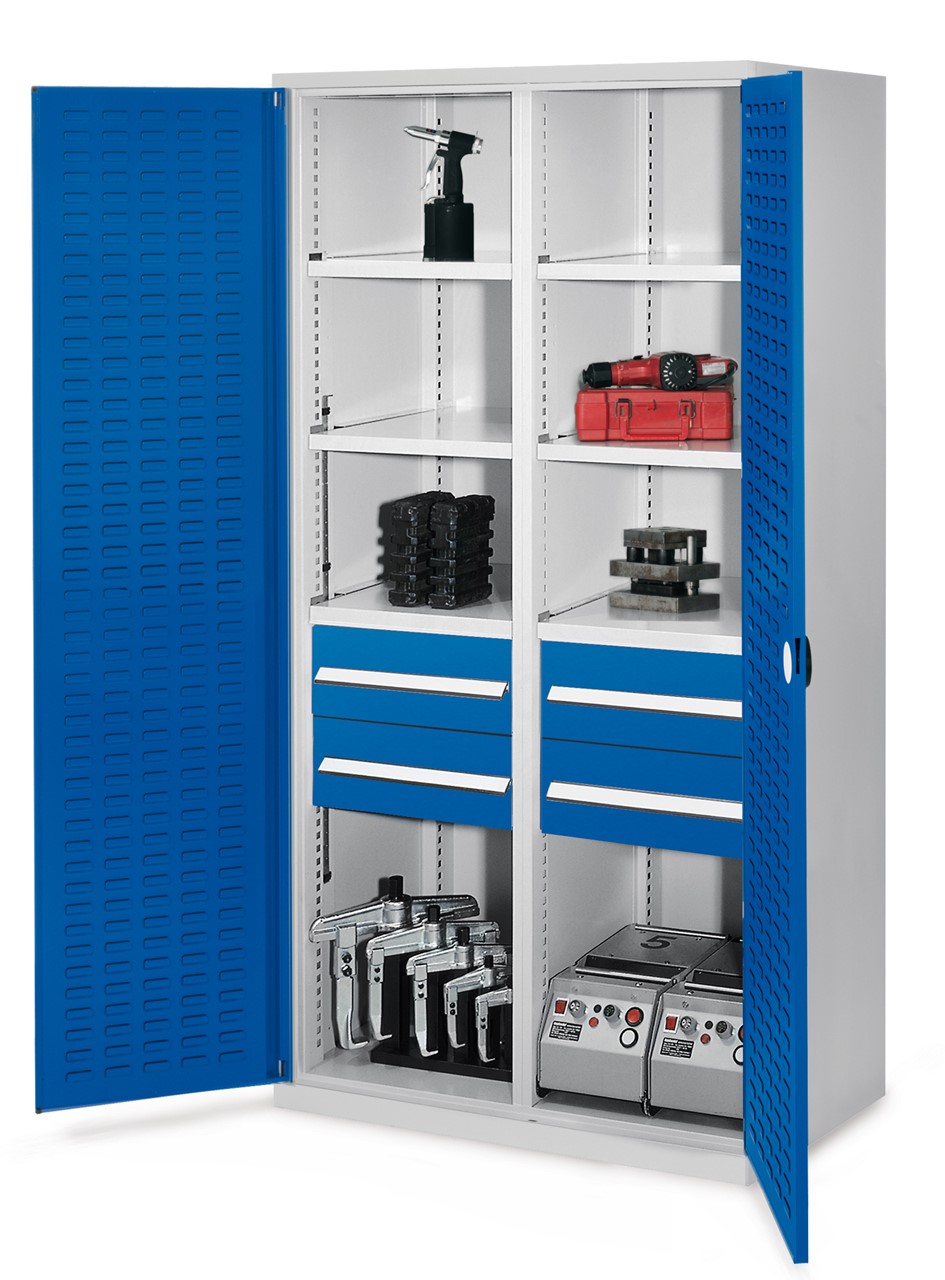 Schwerlastschrank mit Mitteltrennwand 1950x1000x600 mm HxBxT, Schlitzplattentüren