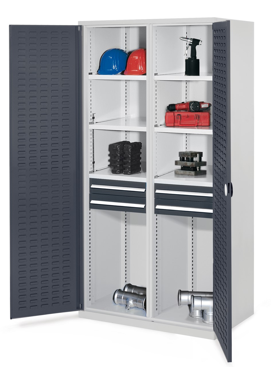 Schwerlastschrank mit Mitteltrennwand 1950x1000x600 mm HxBxT, Schlitzplattentüren