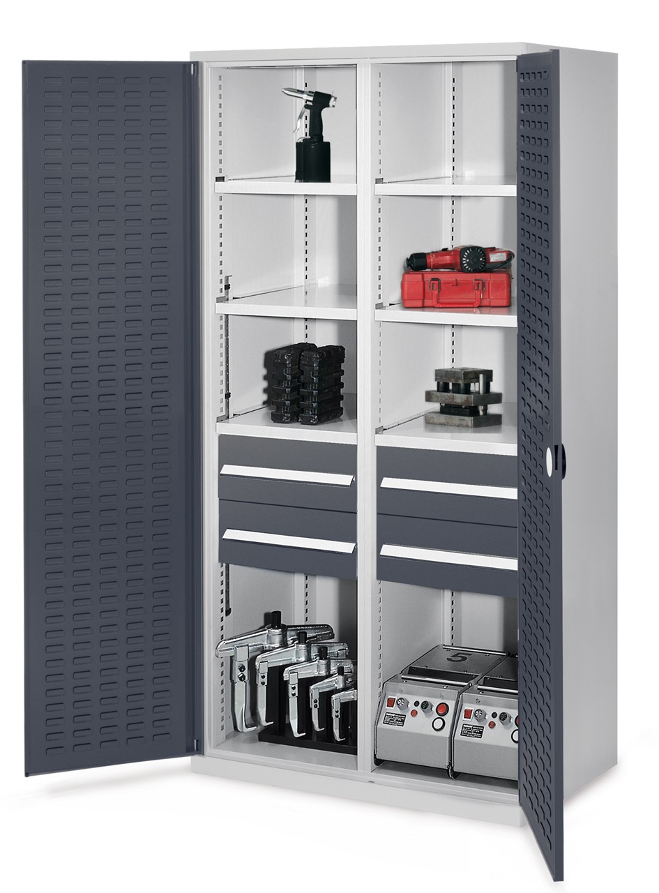 Schwerlastschrank mit Mitteltrennwand 1950x1000x600 mm HxBxT, Schlitzplattentüren