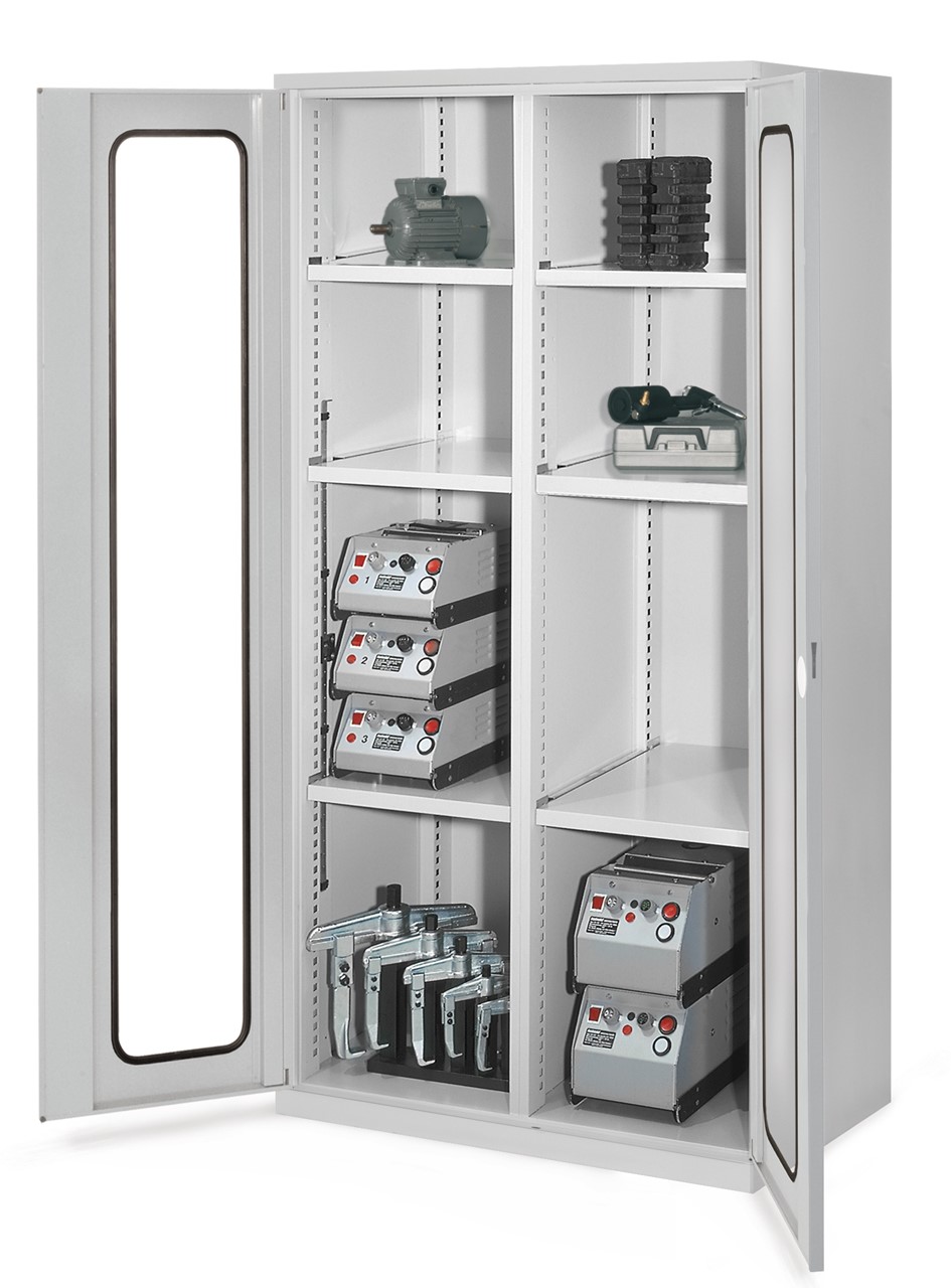 Schwerlastschrank mit Mitteltrenwand 1950x1000x600 mm HxBxT, Sichtfenstertüren
