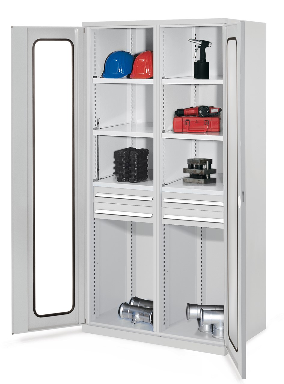 Schwerlastschrank mit Mitteltrennwand 1950x1000x600 mm HxBxT, Sichtfenstertüren