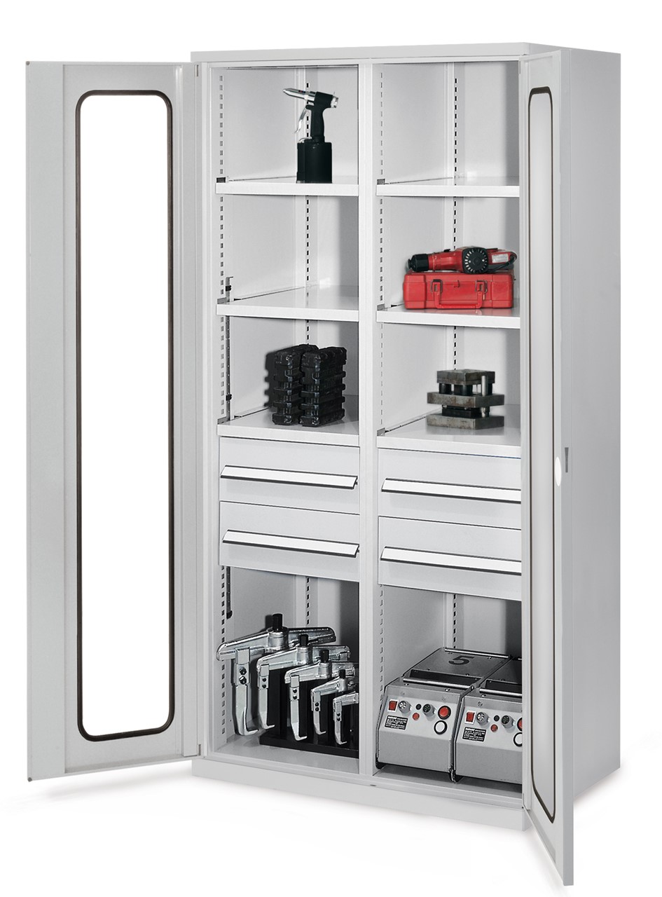 Schwerlastschrank mit Mitteltrenwand 1950x1000x600 mm HxBxT, Sichtfenstertüren