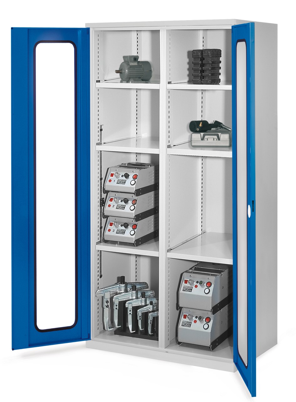Schwerlastschrank mit Mitteltrennwand 1950x1000x600 mm HxBxT, Sichtfenstertüren