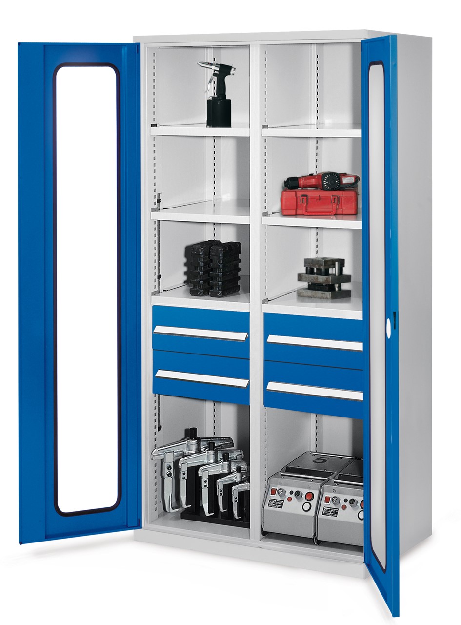 Schwerlastschrank mit Mitteltrennwand1950x1000x600 mm HxBxT, Sichtfenstertüren