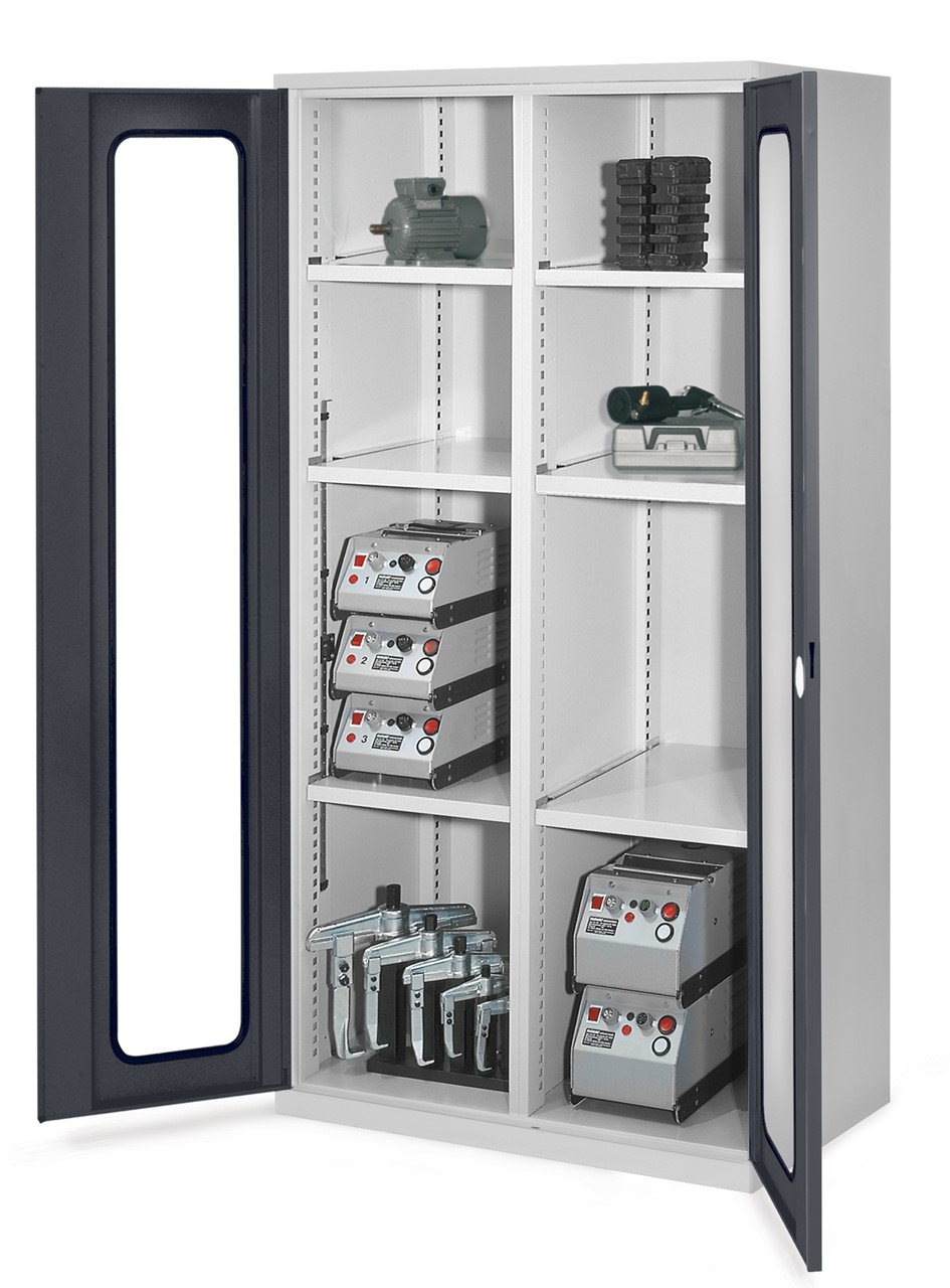 Schwerlastschrank mit Mitteltrenwand 1950x1000x600 mm HxBxT, Sichtfenstertüren