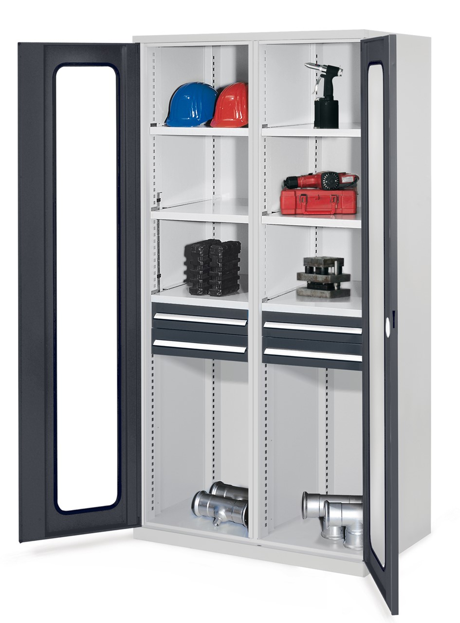 Schwerlastschrank mit Mittelternnwand 1950x1000x600 mm HxBxT, Sichtfenstertüren