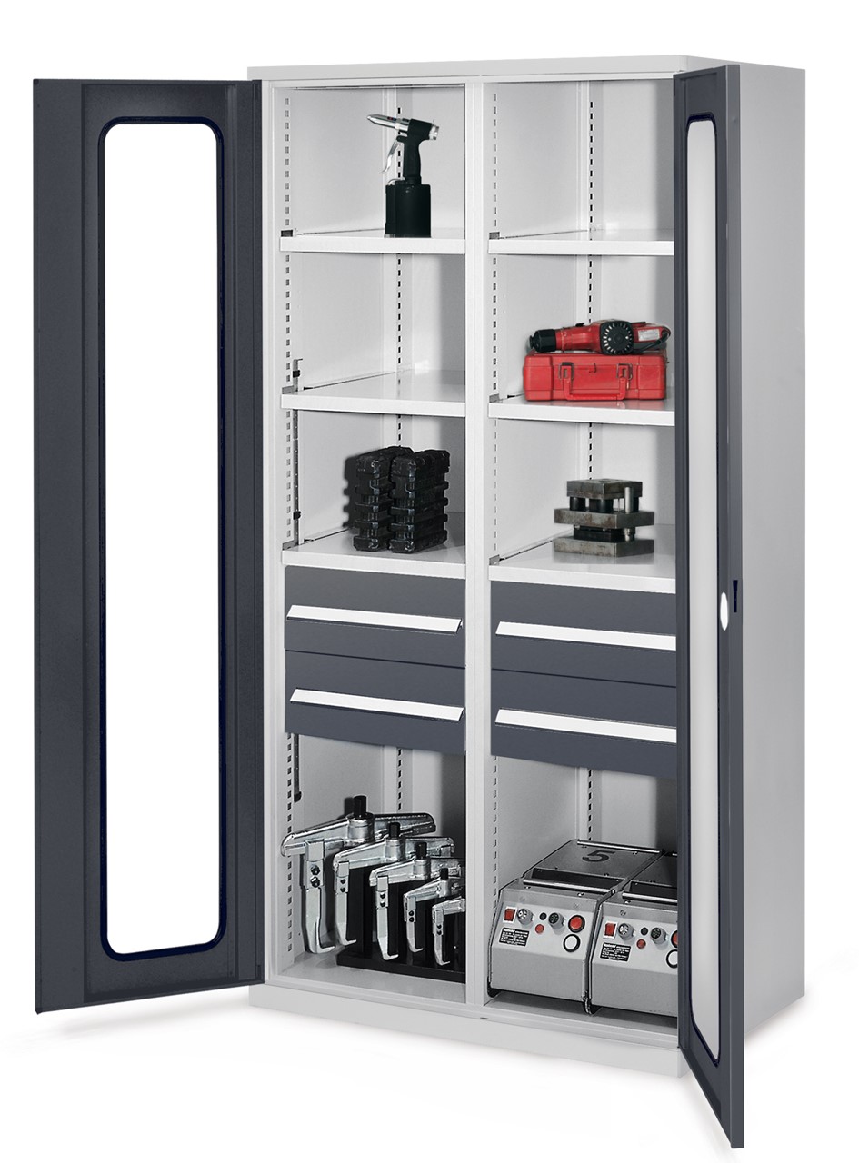 Schwerlastschrank mit Mitteltrennwand 1950x1000x600 mm HxBxT, Sichtfenstertüren