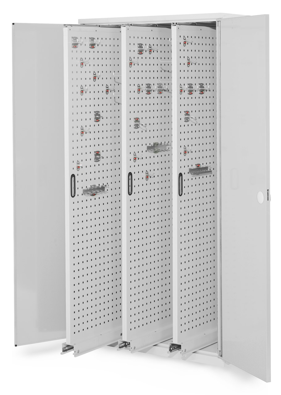 Vertikalschrank 1950x1000x600 mm HxBxT, 3 Auszüge, Korpus RAL 7035 lichtgrau, Türen RAL 7035 lichtgrau