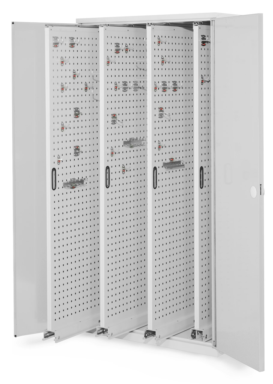 Vertikalschrank 1950x1000x600 mm HxBxT, 4 Auszüge, Korpus RAL 7035 lichtgrau, Türen RAL 7035 lichtgrau