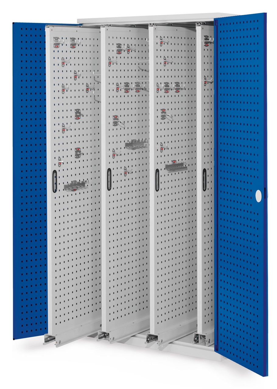Vertikalschrank 1950x1000x600 mm HxBxT, 4 Auszüge, Korpus RAL 7035 lichtgrau, Türen RAL 5010 enzianblau