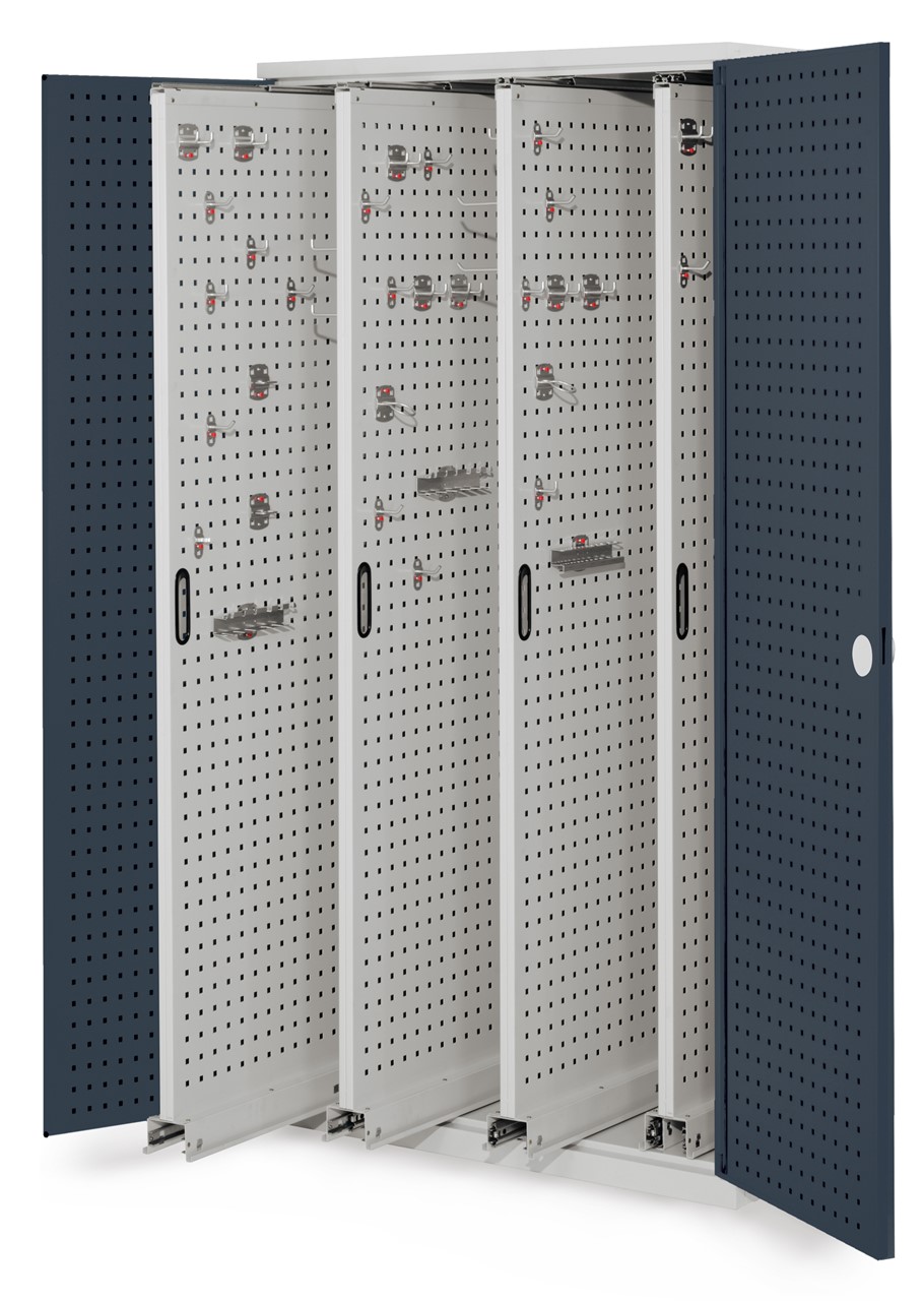 Vertikalschrank 1950x1000x600 mm HxBxT, 4 Auszüge, Korpus RAL 7035 lichtgrau, Türen RAL 7016 anthrazitgrau