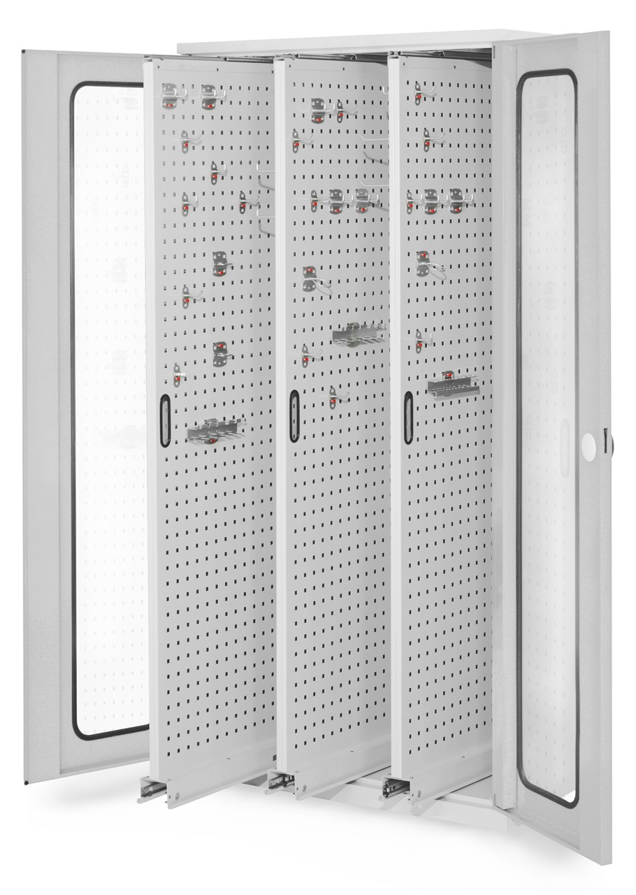 Vertikalschrank 1950x1000x600 mm HxBxT, 3 Auszüge, Korpus RAL 7035 lichtgrau, Türen RAL 7035 lichtgrau