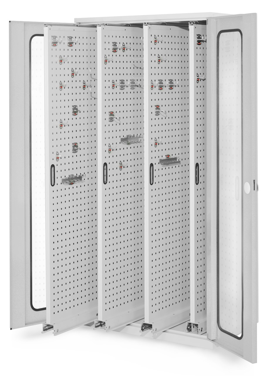 Vertikalschrank 1950x1000x600 mm HxBxT, 4 Auszüge, Korpus RAL 7035 lichtgrau, Türen RAL 7035 lichtgrau