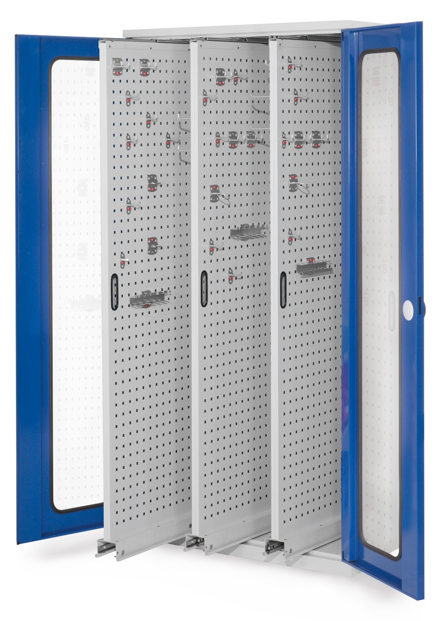 Vertikalschrank 1950x1000x600 mm HxBxT, 3 Auszüge, Korpus RAL 7035 lichtgrau, Türen RAL 5010 enzianblau