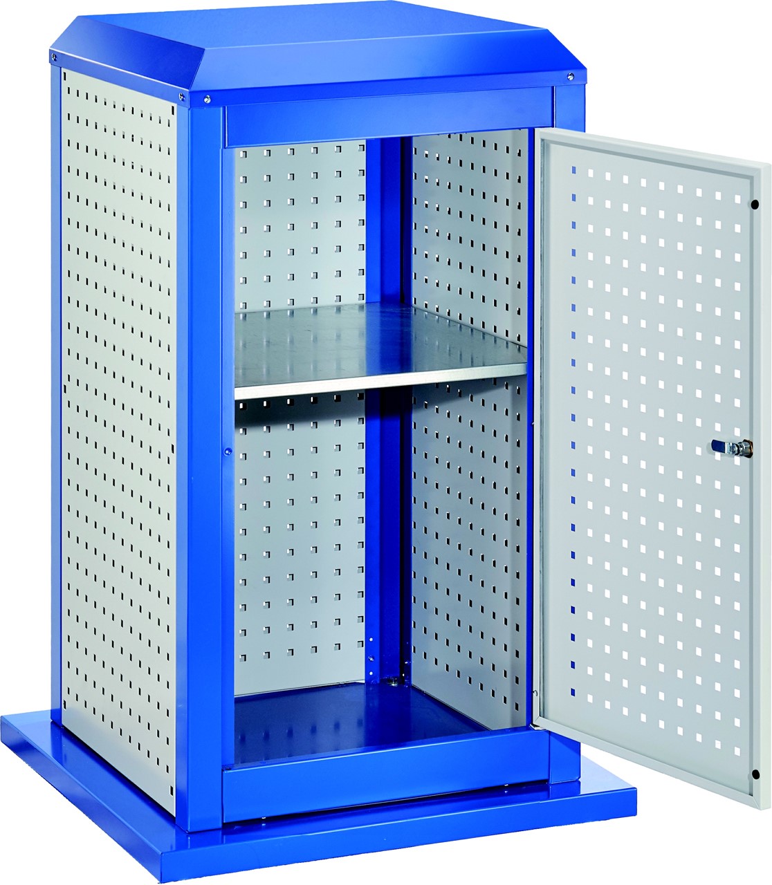 Tooltower, 1100x700x700 mm HxBxT, mit 3 aussenliegende, 2 innenliegende Lochplatten, 1 Lochplattentüre, ganze Höhe, 1 Fachboden