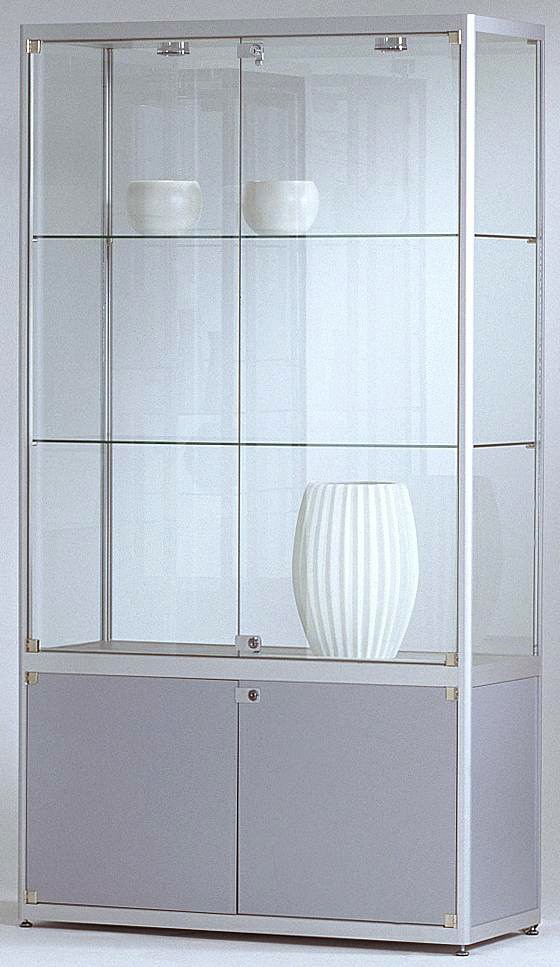 Standvitrine mit Staufach 1820x800x400 mm HxBxT mit 4-seitiger ESG-Verglasung