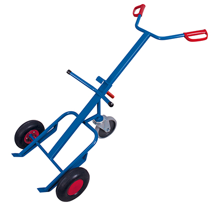 Fasskarre mit Stützlenkrolle 735x1445 mm BxT. Luftreifen