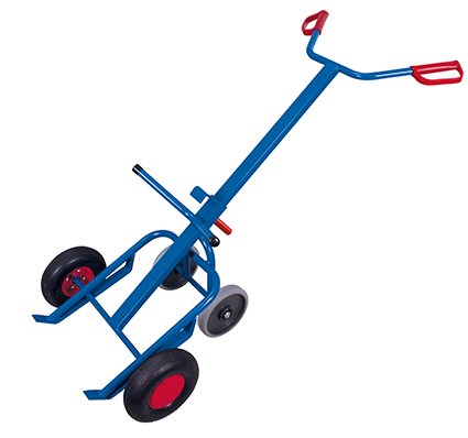 Fasskarre mit 2 Stützlenkrollen 720x1430 mm BxT. Luftreifen