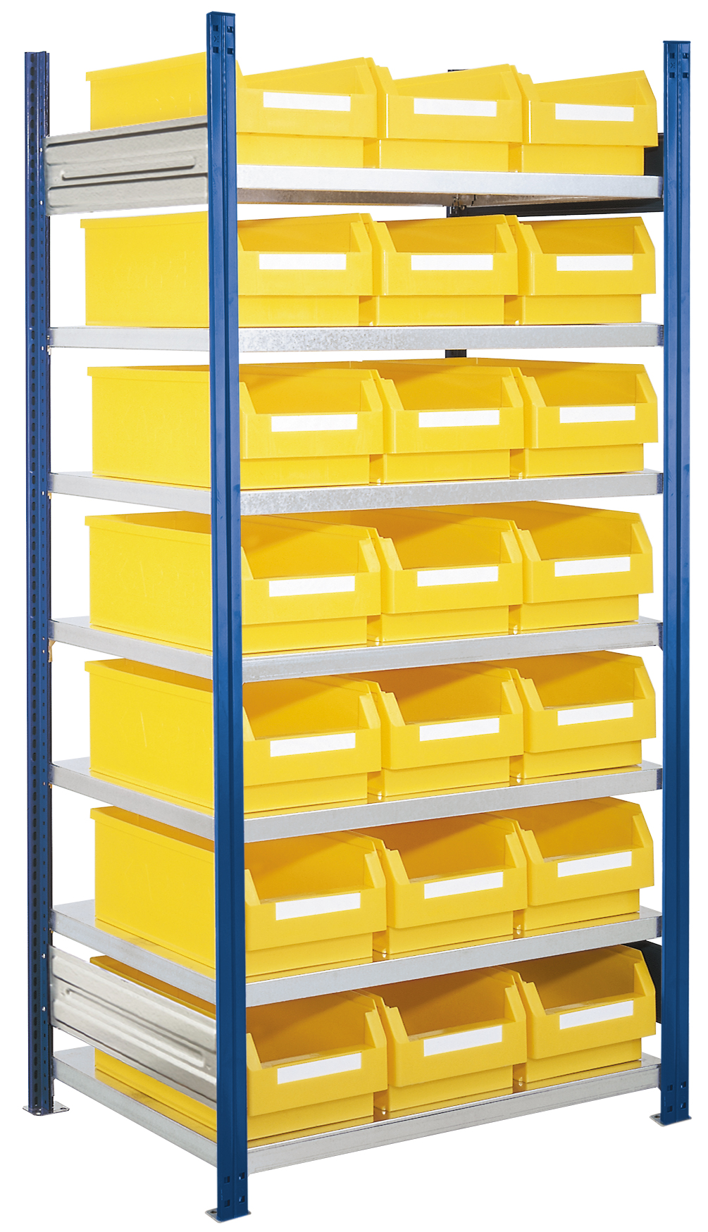 Sichtlagerkästen-Grundregal, Modell 15, Profile RAL 5010 enzianblau