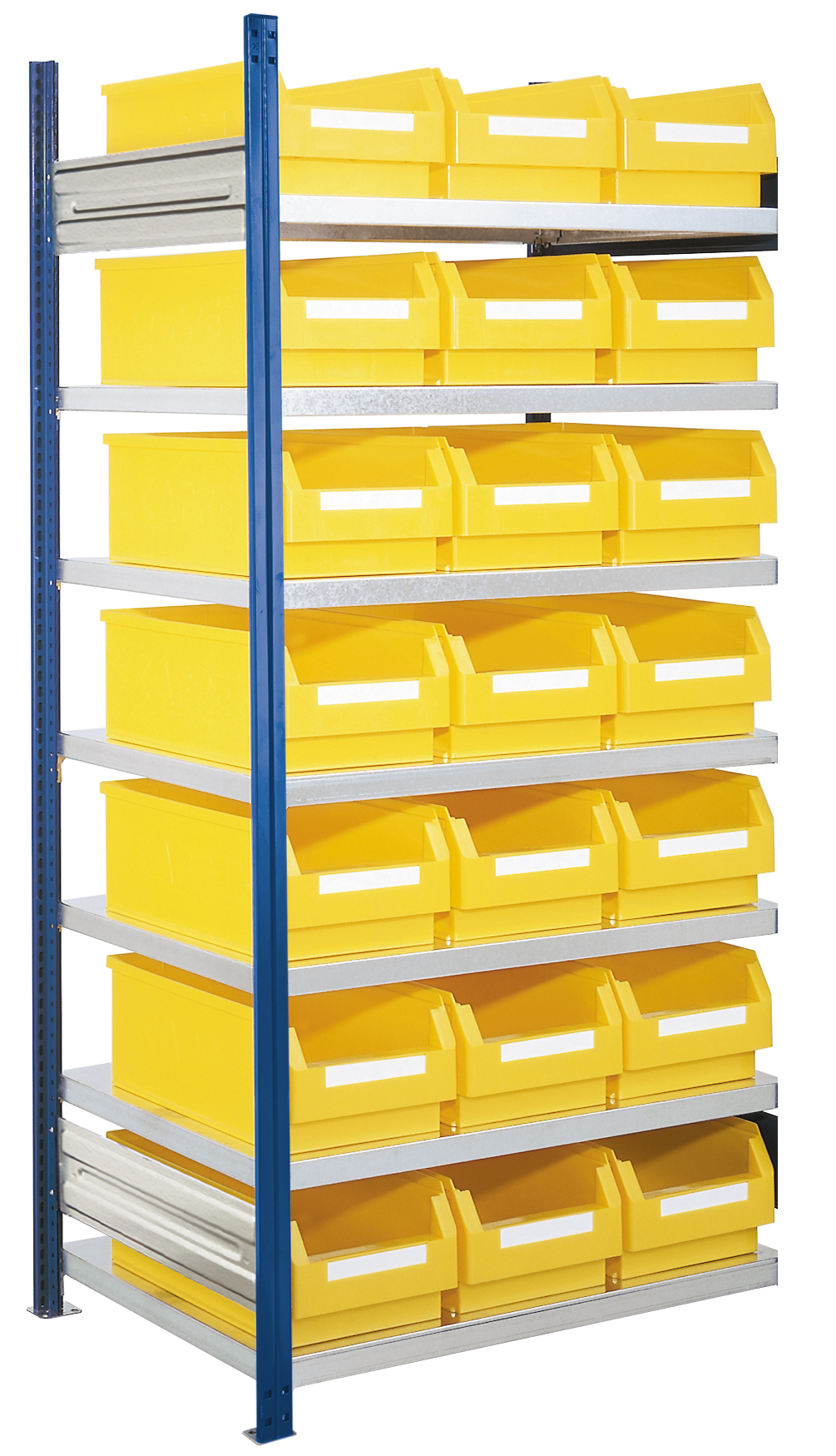 Sichtlagerkästen-Anbauregal, Modell 15, Profile RAL 5010 enzianblau