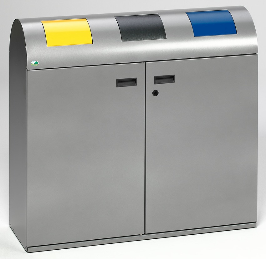 Wertstoffsammelstation WS 100 R Korpus silber, Einwurfklappen gelb, silber, blau