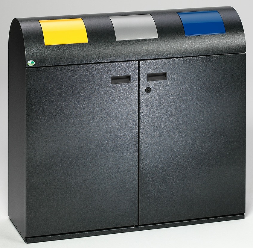 Wertstoffsammelstation WS 100 R Korpus antik-silber, Einwurfklappen gelb, silber, blau