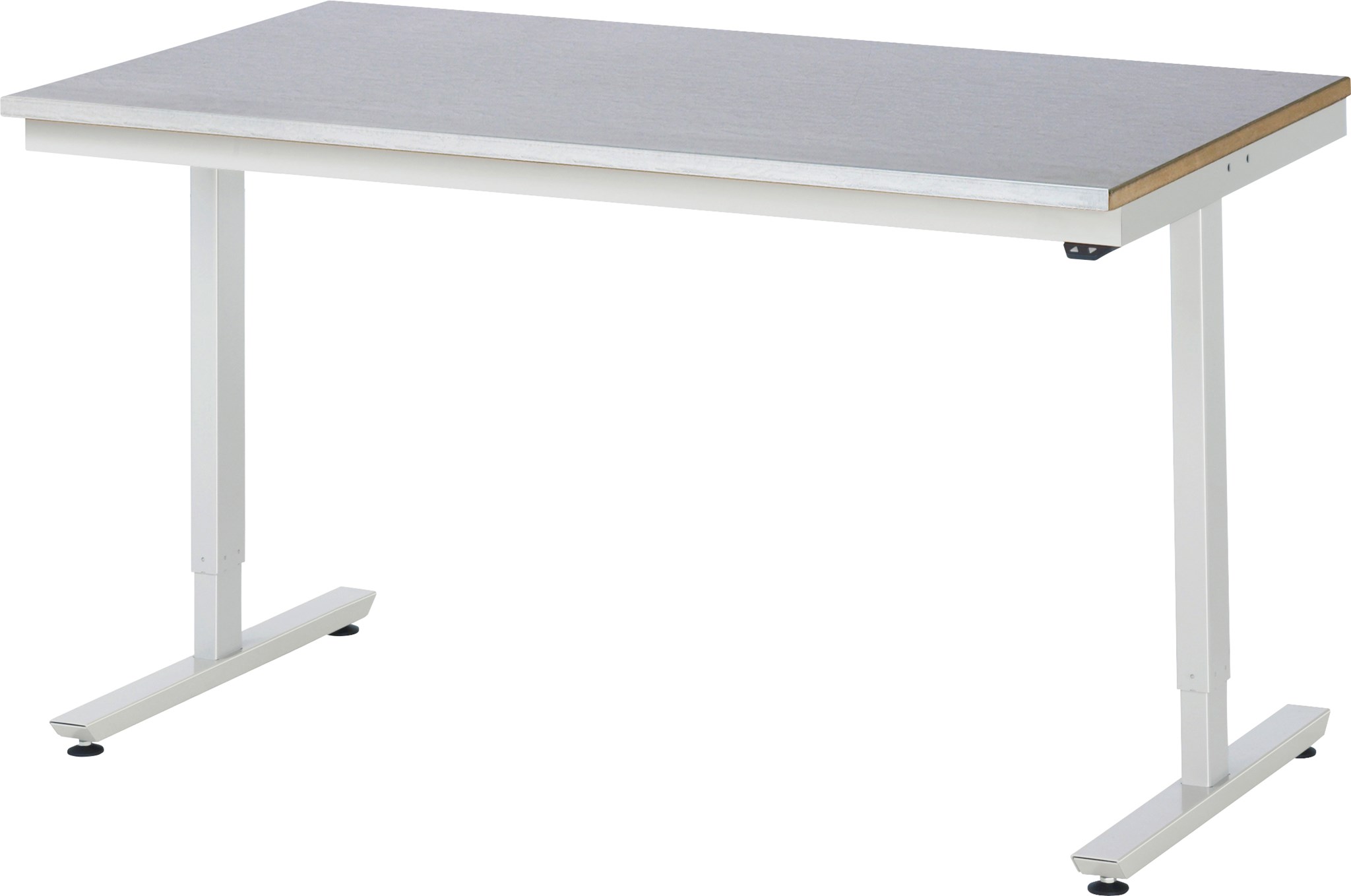 Arbeitstisch 1500x800x720-1120 mm BxTxH mit Stahlblechbelag-Platte 25 mm (Stahlblechauflage 1.5 mm verzinkt)