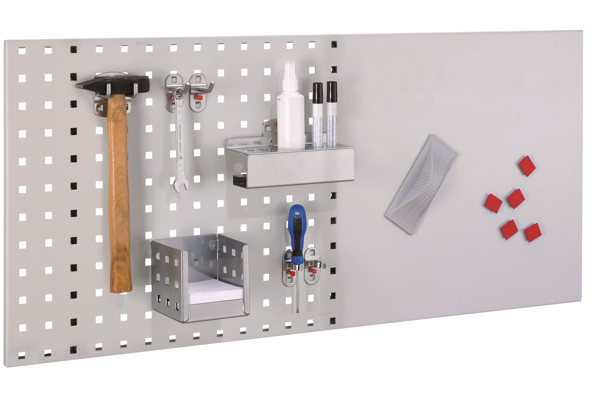 Lager-Set 4, 1 x Loch-/Magnetplatte 450x1000 mm BxL, RAL 7035 lichtgrau