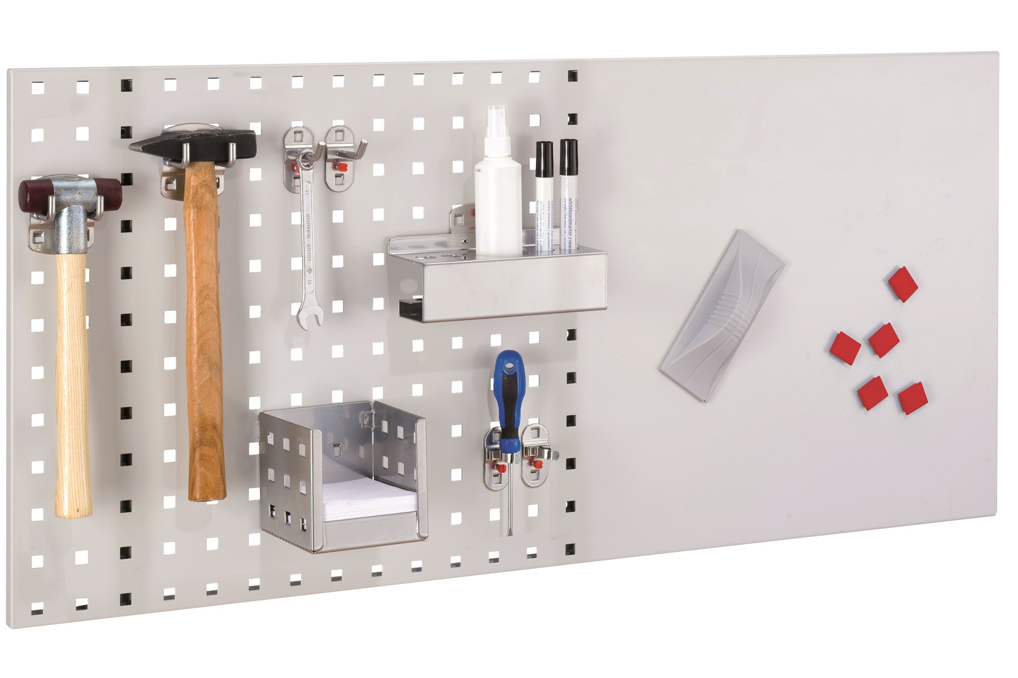 Lager-Set 2, 1 x Loch-/Magnetplatte 450x1000 mm BxL, RAL 7035 lichtgrau