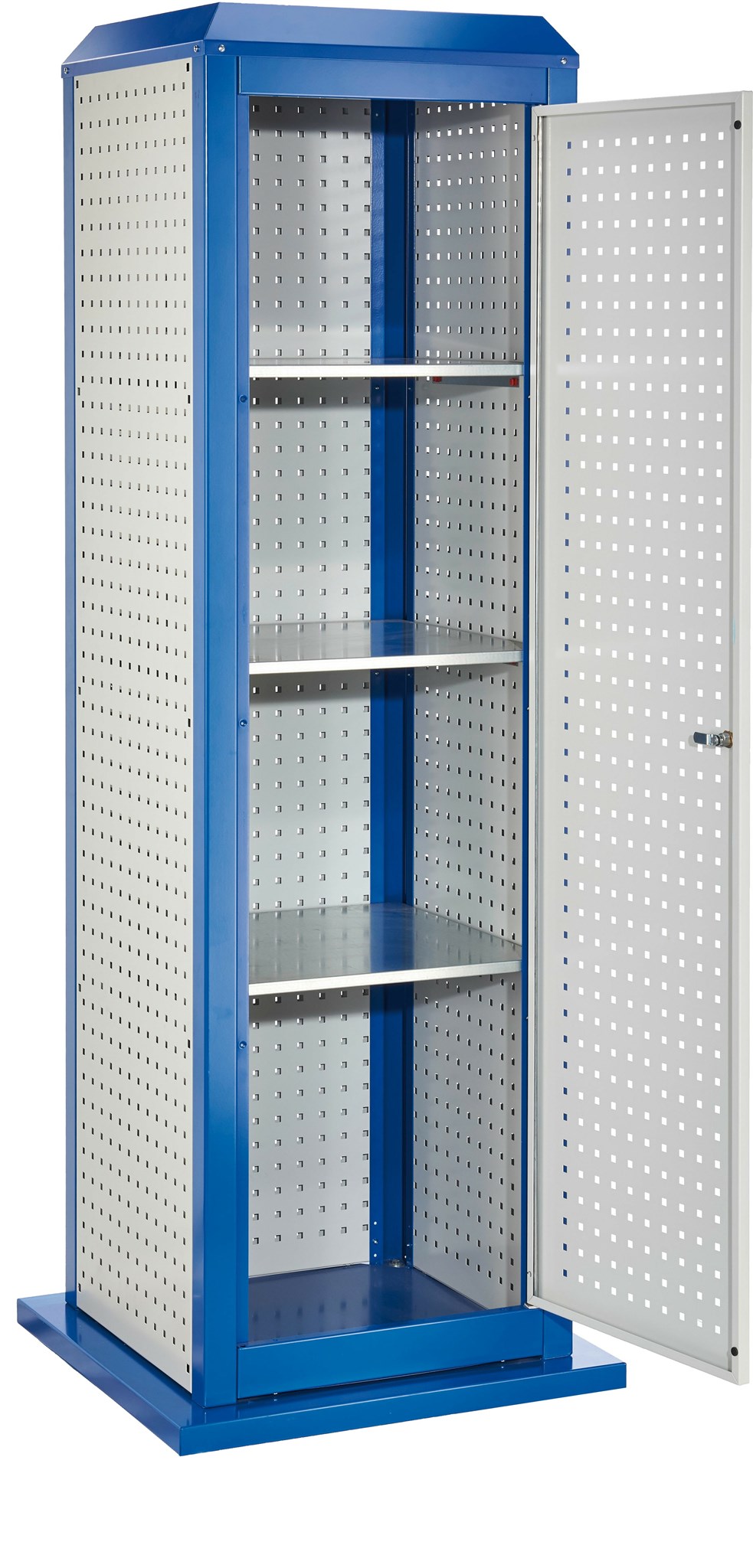 Tooltower, 2015x700x700 mm HxBxT, mit 3 aussenliegende, 2 innenliegende Lochplatten, 1 Lochplattentüre, ganze Höhe, 3 Fachboden