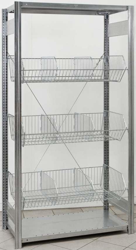 Kleinteilgrundregal mit Gitterkörben