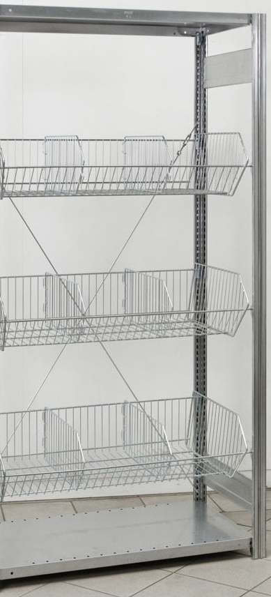 Kleinteilanbauregal mit Gitterkörben