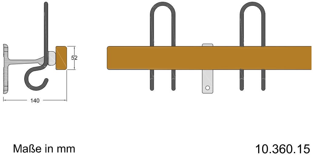 Hakenleiste 1000 mm, Haken nach vorne