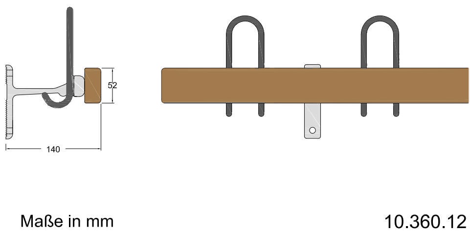 Hakenleiste Holz 2000 mm, Haken nach hinten