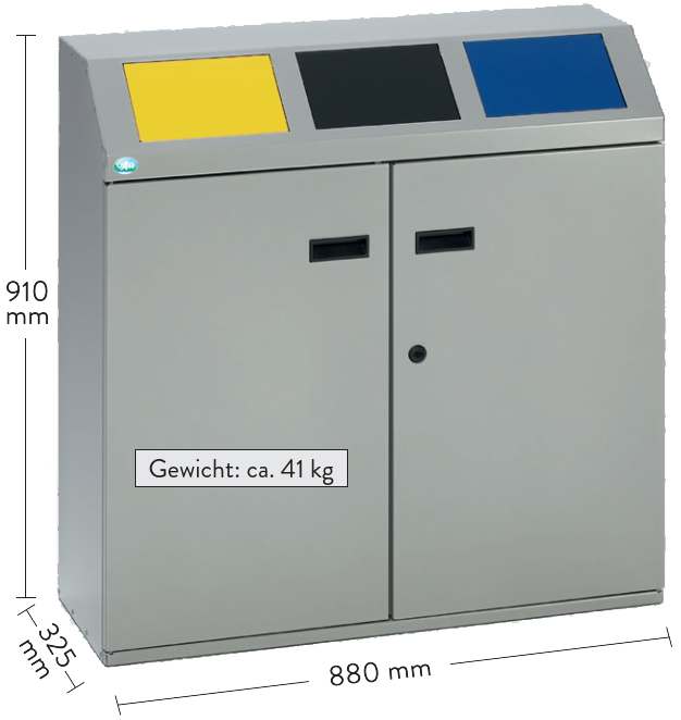 Wertstoffsortiersystem Korpus silber, 3 Klappen
