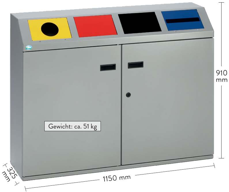 Wertstoffsortiersystem Korpus silber, 4 Klappen