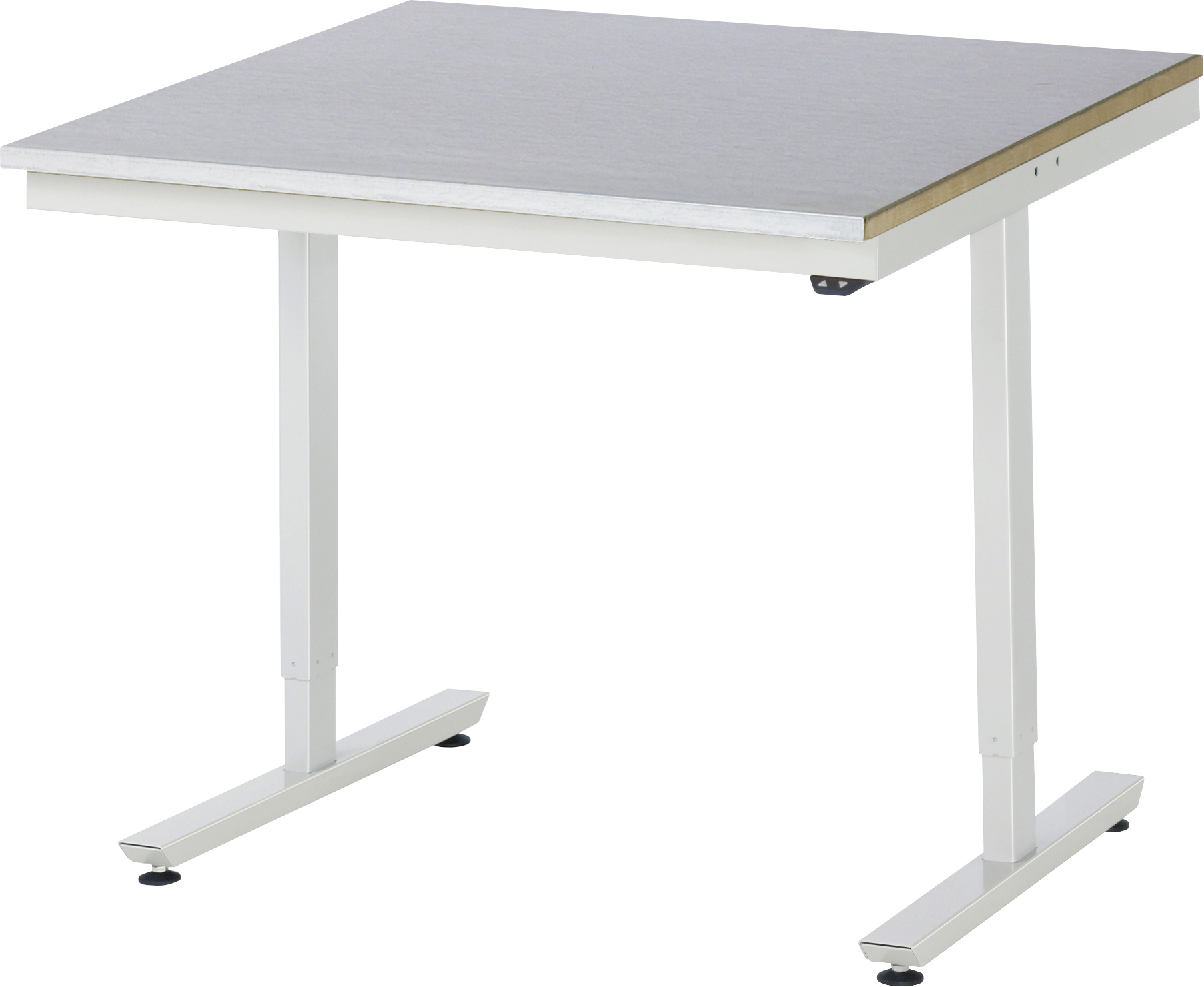 Arbeitstisch 1000x1000x720-1120 mm BxTxH mit Stahlblechbelag-Platte 25 mm (Stahlblechauflage 1.5 mm verzinkt)