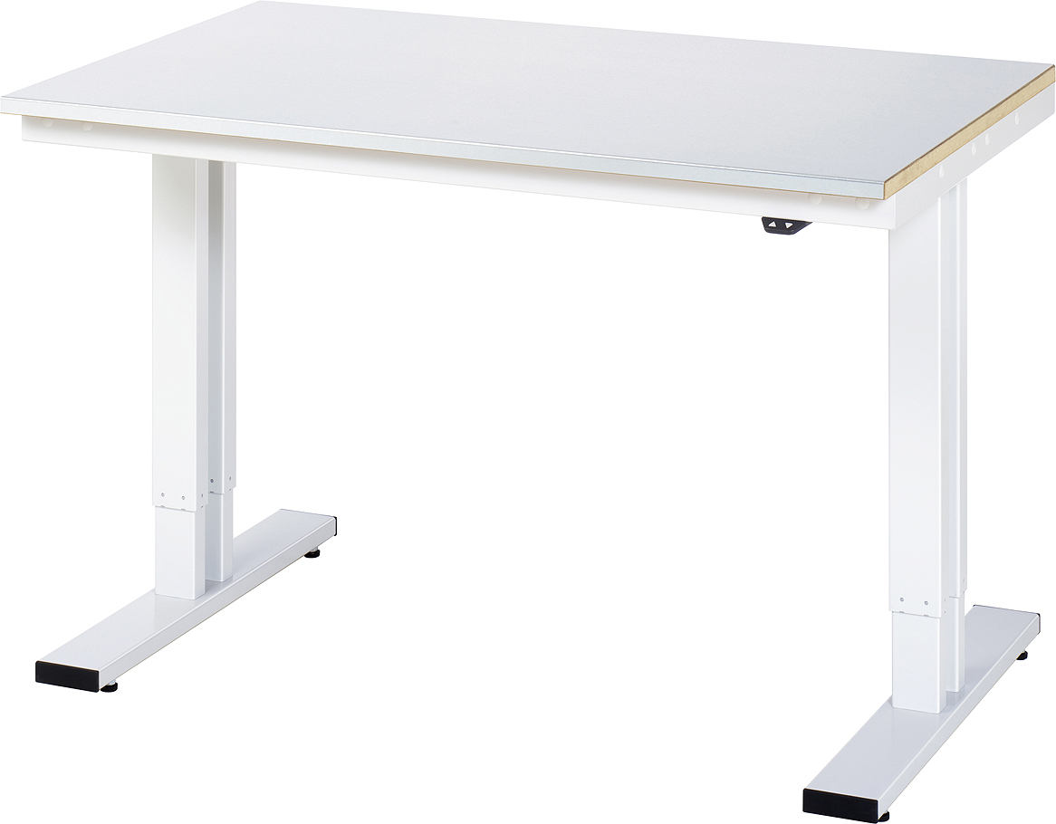 Arbeitstisch 1250x800x720-1120 mm BxTxH mit Stahlblechbelag-Platte 25 mm (Stahlblechauflage 1.5 mm verzinkt)