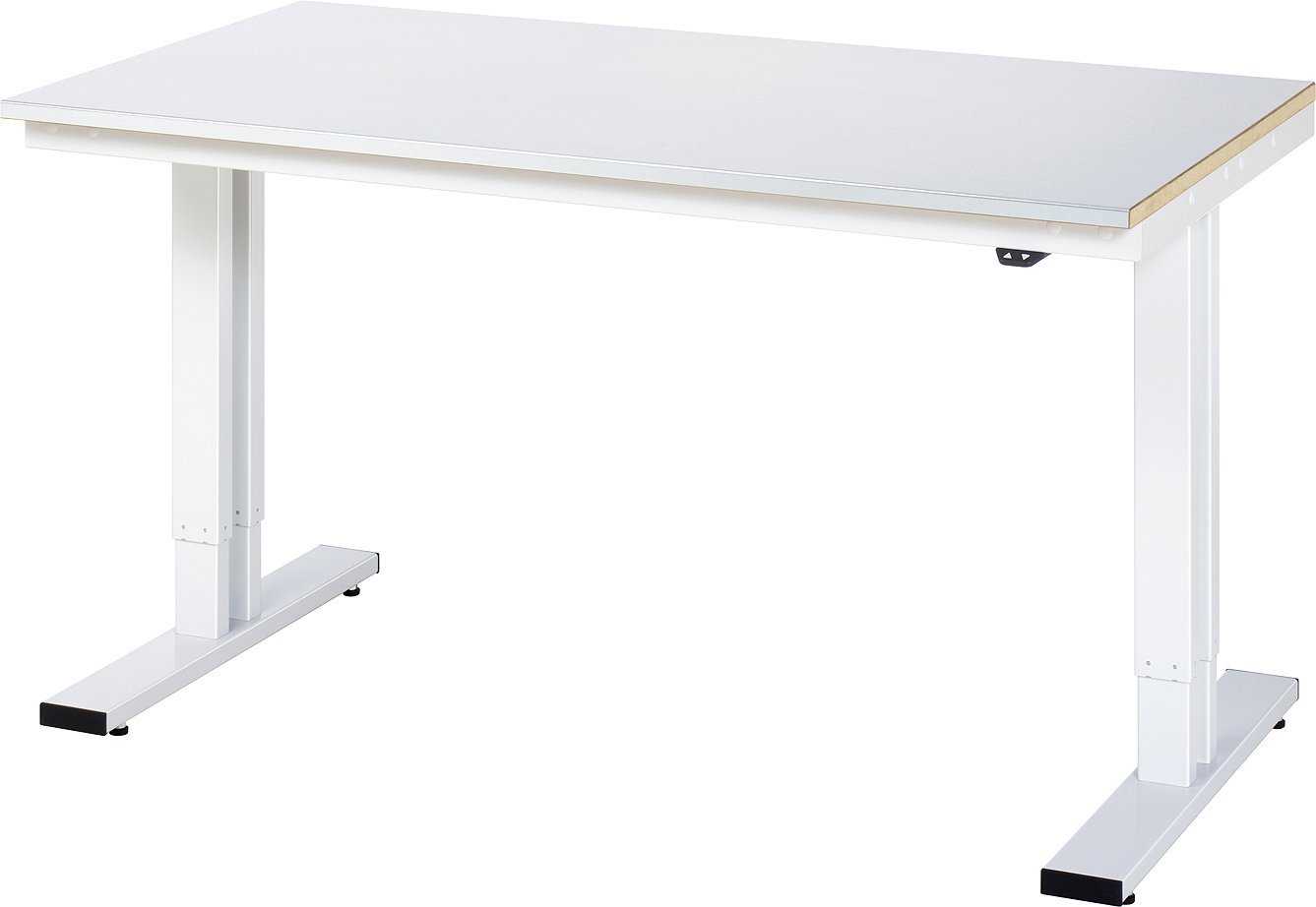 Arbeitstisch 1500x800x720-1120 mm BxTxH mit Stahlblechbelag-Platte 25 mm (Stahlblechauflage 1.5 mm verzinkt)