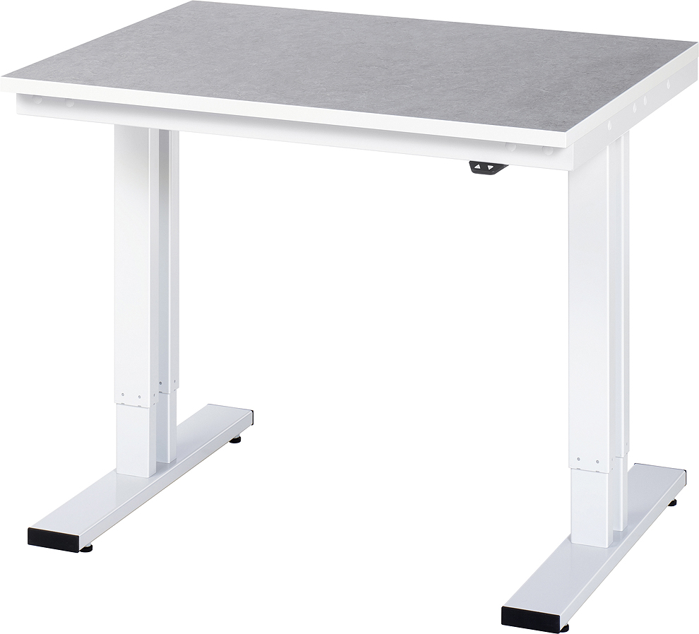 Arbeitstisch 1000x800x720-1120 mm BxTxH mit Linoleum-Platte 25 mm (2 mm Linoleumbelag)