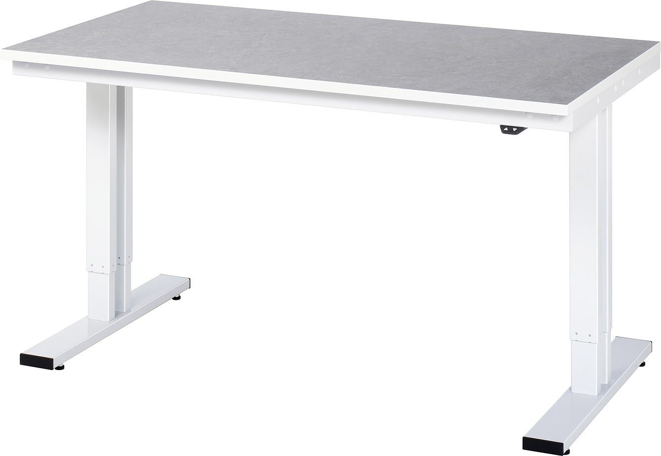 Arbeitstisch 1500x800x720-1120 mm BxTxH mit Linoleum-Platte 25 mm (2 mm Linoleumbelag)