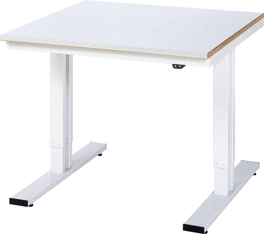 Arbeitstisch 1000x1000x720-1120 mm BxTxH mit Stahlblechbelag-Platte 25 mm (Stahlblechauflage 1.5 mm verzinkt)