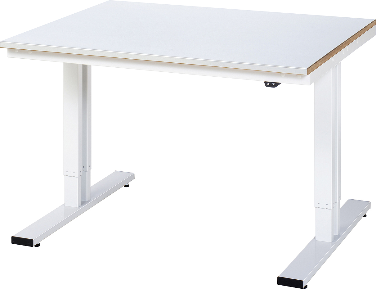 Arbeitstisch 1250x1000x720-1120 mm BxTxH mit Stahlblechbelag-Platte 25 mm (Stahlblechauflage 1.5 mm verzinkt)