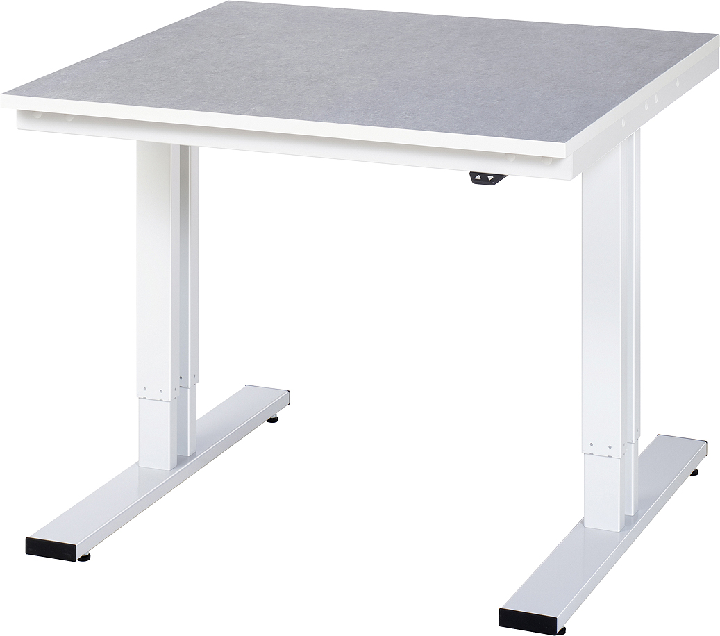 Arbeitstisch 1000x1000x720-1120 mm BxTxH mit Linoleum-Platte 25 mm (2 mm Linoleumbelag)