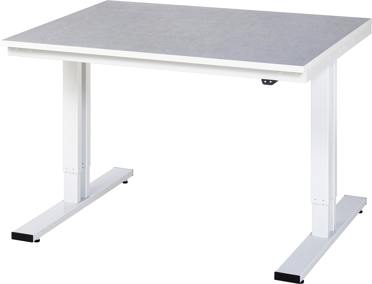 Arbeitstisch 1250x1000x720-1120 mm BxTxH mit Linoleum-Platte 25 mm (2 mm Linoleumbelag)