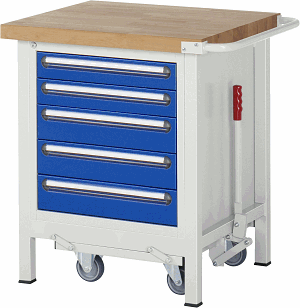 Werkbank mit absenkbarem Fahrgestell Modell 8171, B 750xT 700xH 880mm, Buche-Massiv-Platte 40mm